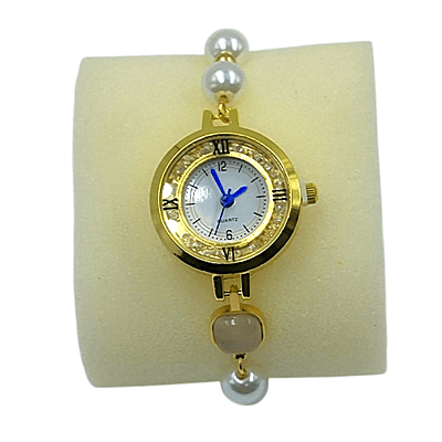 Elegant Gold Pearl Square Bracelet Watch for Women - Analog Quartz