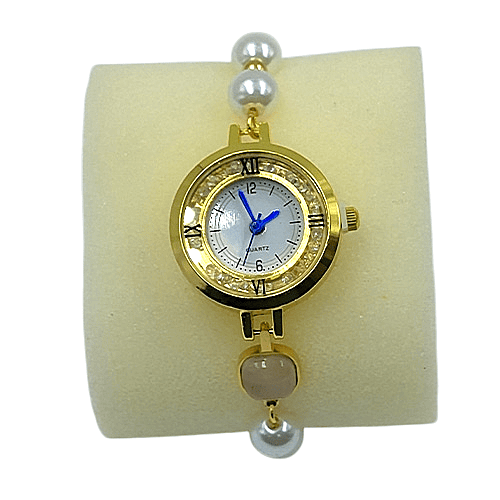 Elegant Gold Pearl Square Bracelet Watch for Women - Analog Quartz