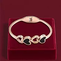 Dainty Heart Bangle Bracelet with Black Enamel