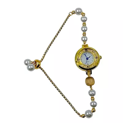 Elegant Gold Pearl Square Bracelet Watch for Women - Analog Quartz