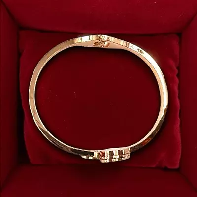 Dainty Heart Bangle Bracelet with Black Enamel