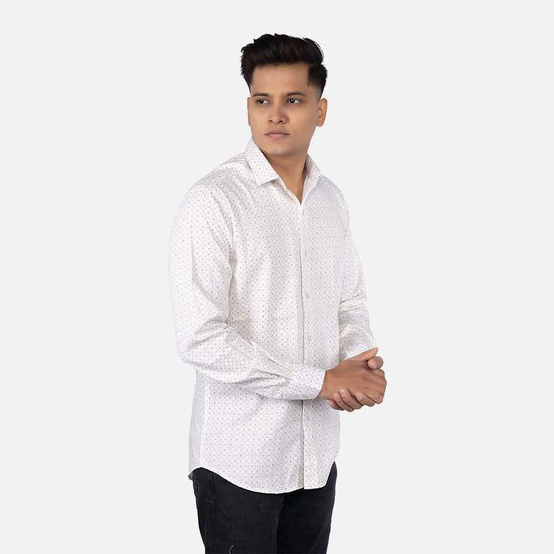Men Light Cream Geometric Printed Casual Shirt