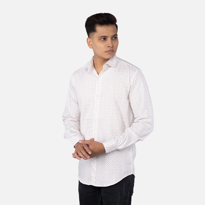 Men Light Cream Geometric Printed Casual Shirt