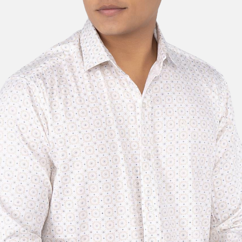 Men Light Cream Geometric Printed Casual Shirt