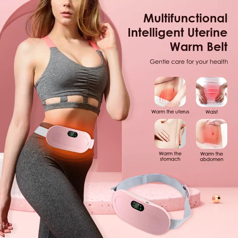 Heating Pad Belt for Menstrual Cramps, Period Pain Relief with Vibration Massage, 3 Heat Settings, Pink