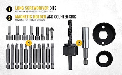 DEWALT DT71563-QZ 100 pc Drill Machine Bit Set with Metal,Wood and Masonary Drill Machine bits,Magnetic Bit Holder and Screwdriving bits, Hex