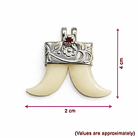 Sterling Silver Faux Ivory Tiger Tooth Pendant | Artificial Ivory Double Tooth Design with Red Stone