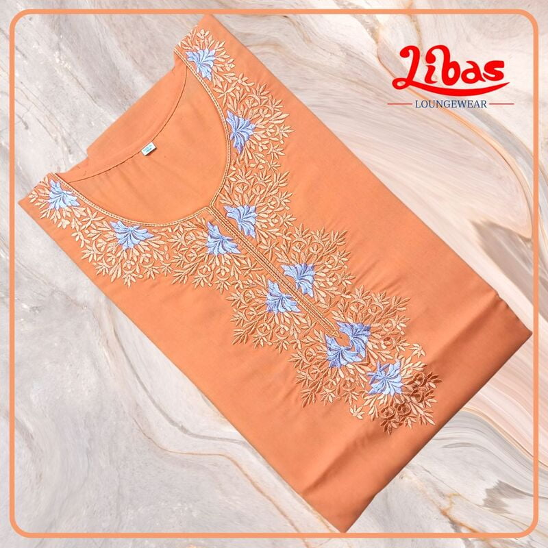 Atomic Tangerine Bizi Lizi Plain Embroidery Nighty From Libas Loungewear - EN149 Atomic Tangerine Bizi Lizi Plain Embroidery Nighty From Libas Loungewear - EN149