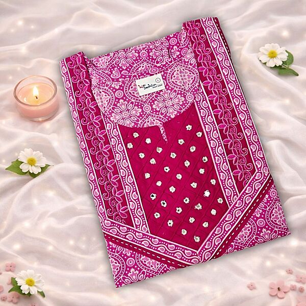 Fuscia Cotton Nighty With Geometric Print All Over From Libas Loungewear - AL1134