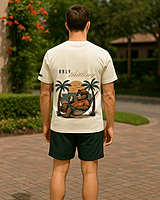 Unisex Off-White Beach Bear Graphic Printed Crew Neck Tee