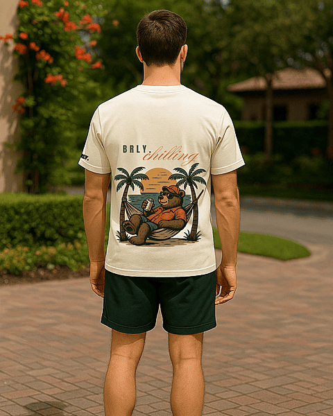 Unisex Off-White Beach Bear Graphic Printed Crew Neck Tee