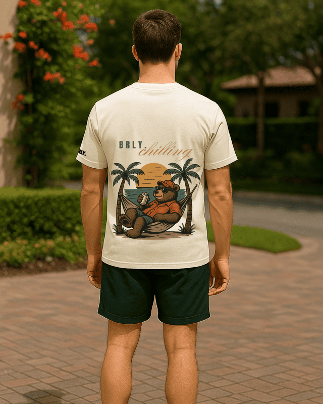 Unisex Off-White Beach Bear Graphic Printed Crew Neck Tee