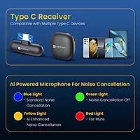 VlogMate One Wireless Microphone – Dual Mic Setup | Type-C Input | Long Battery Playback