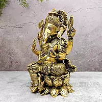 Brass Super Fine Ganesh Idol - 11.5 inch Height | Auspicious Brass Ganesh Sculpture for Pooja