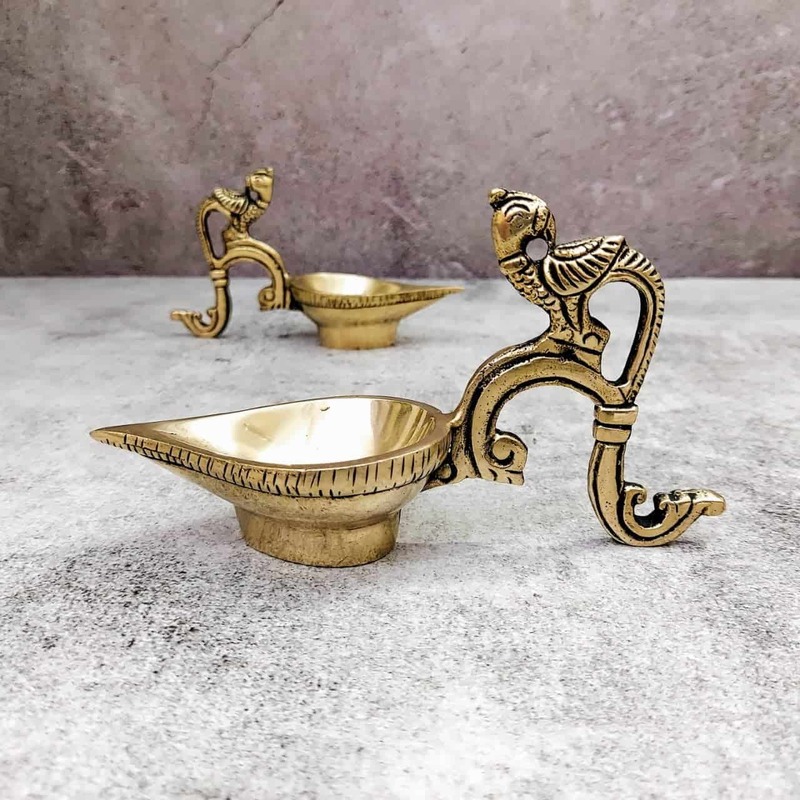 Brass Bird Diya Pair - 3.2 inch Height | Decorative Brass Diya Pair with Bird Design