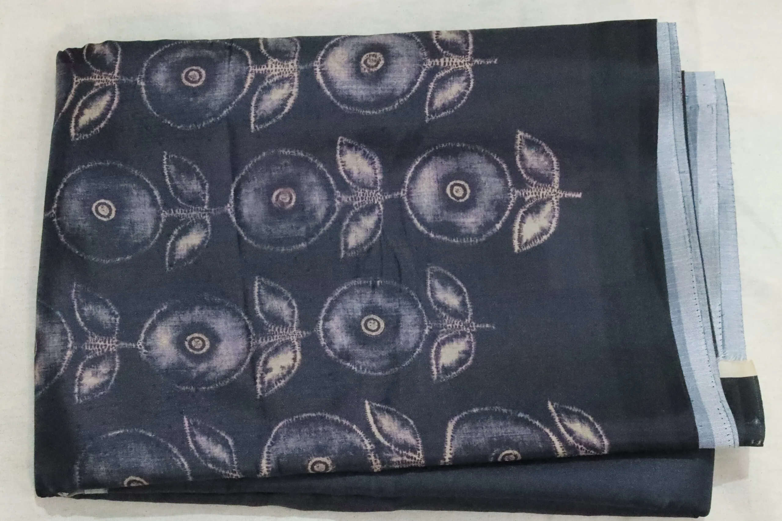 Elephant grey with Floral Print Fabric semi-Tussar