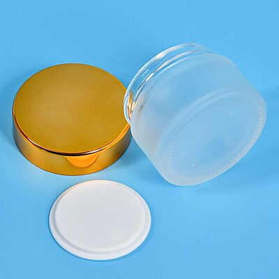50ml Frosted NEW Glass Jar + GOLD Cap + White Seal 50ml Frosted NEW Glass Jar + GOLD Cap + White Seal