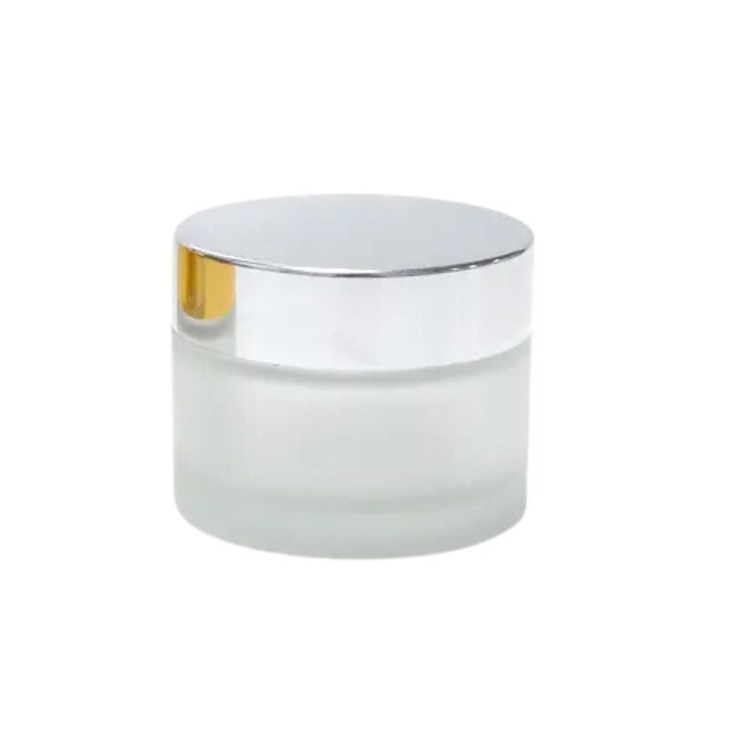 50ml Frosted NEW Glass Jar + SILVER Cap + White Seal 50ml Frosted NEW Glass Jar + SILVER Cap + White Seal