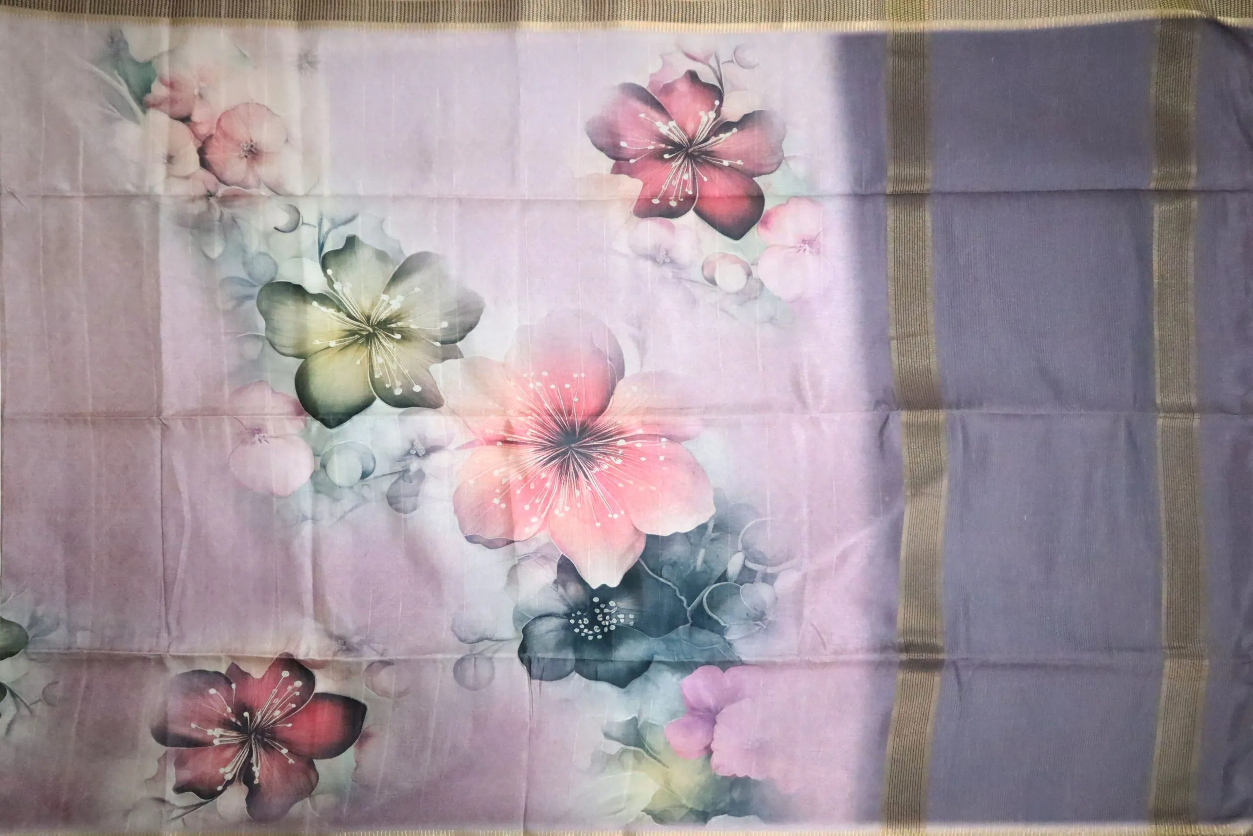 Elegant Pastel Grey Semi Tussar Saree with floral print