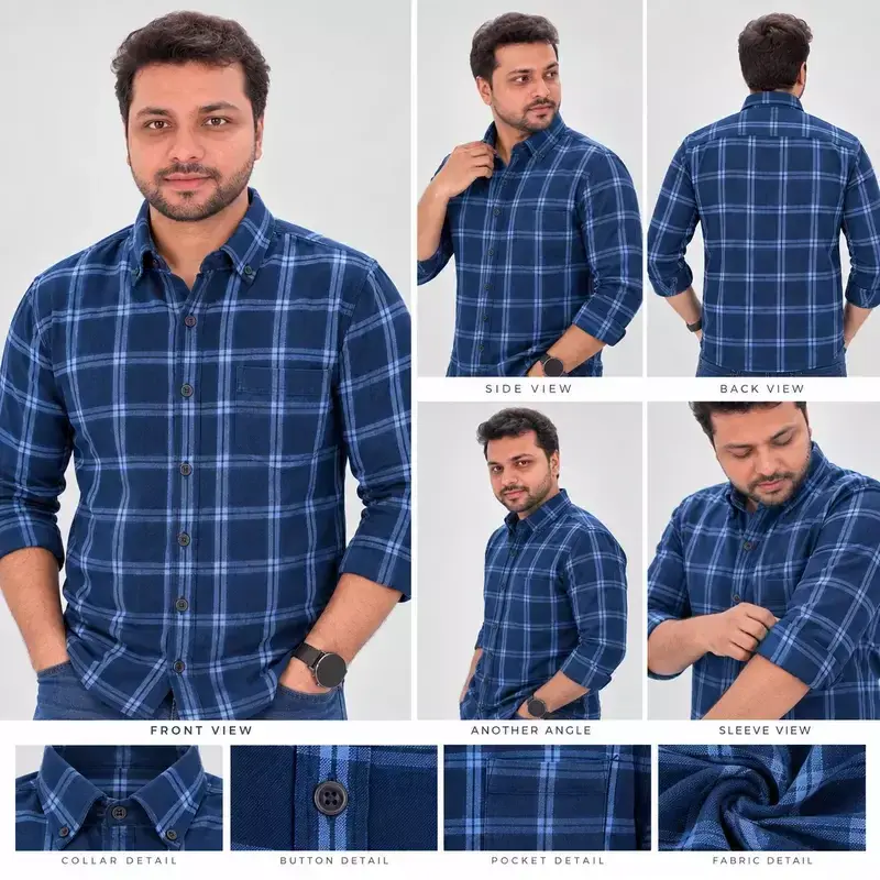Midnight Blue Windowpane Check Full-Sleeve Shirt