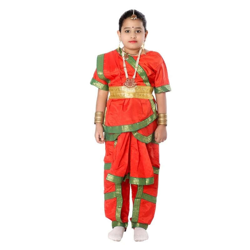 Bharatanatyam Dance Dress Orange & Green