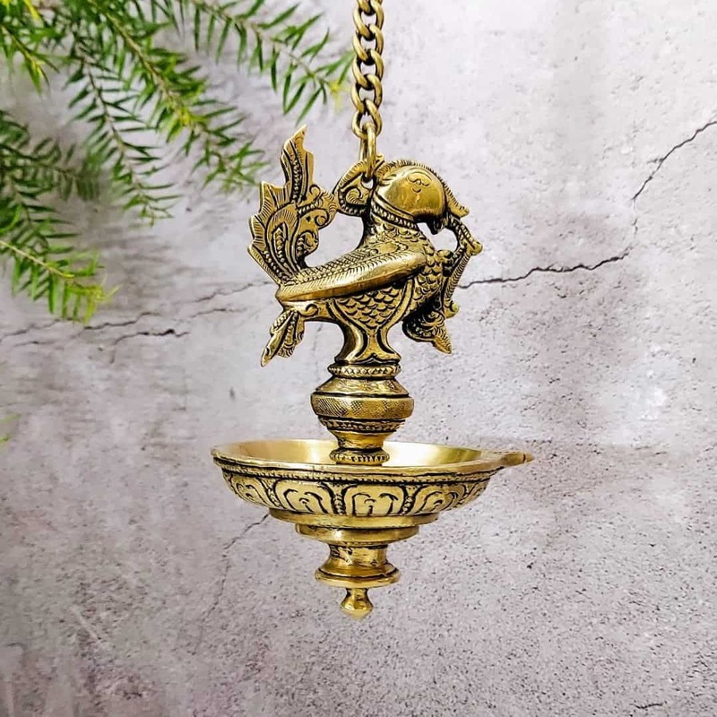 Brass Super Fine Hanging Bird Lamp 6 inch - 27 inch Height | Decorative Brass Bird Lamp for Home Decor
