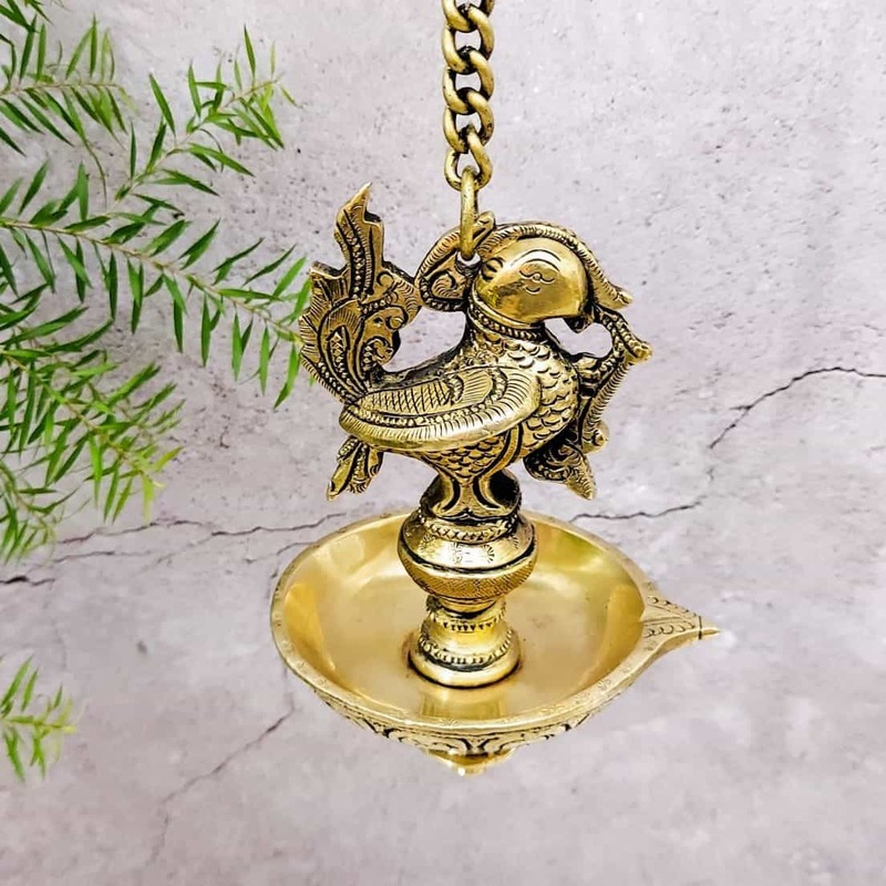 Brass Super Fine Hanging Bird Lamp 6 inch - 27 inch Height | Decorative Brass Bird Lamp for Home Decor