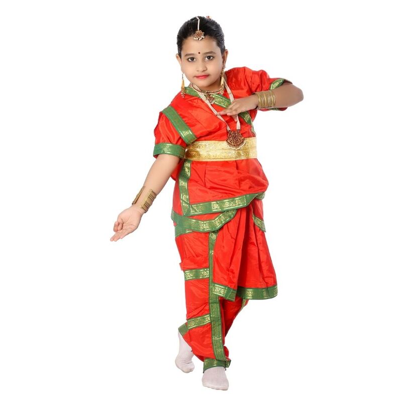 Bharatanatyam Dance Dress Orange & Green Bharatanatyam Dance Dress Orange & Green