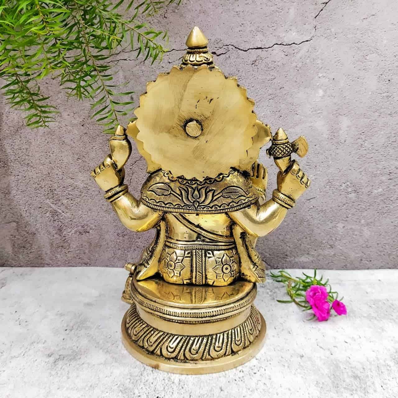 Brass Super Fine Ganesha Idol - 11 inch Height | Auspicious Brass Ganesha Sculpture for Pooja