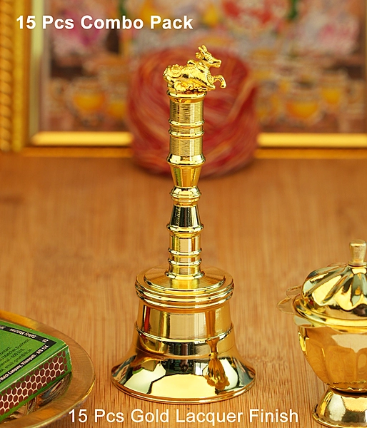 CamelCase 15 Pcs 100% Pure Brass Nandi Pooja Bell - Gold Lacquer Finishes