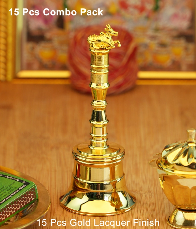 CamelCase 15 Pcs 100% Pure Brass Nandi Pooja Bell - Gold Lacquer Finishes
