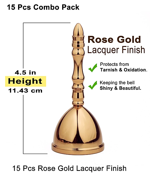CamelCase 15 Pcs 100% Pure Brass Pooja Bell (4.5 Inch) - Rose Gold Lacquer Finishes (Dhwani)