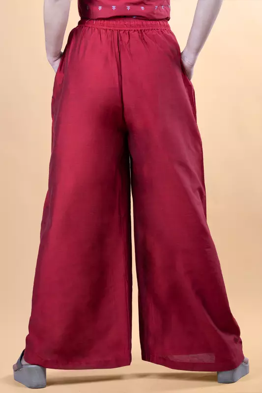 Women Flared Solid Palazzo - Red