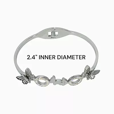 Silver Butterfly Bangle Bracelet with Rhinestone Circles