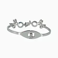 Silver Butterfly Bangle Bracelet with Rhinestone Circles