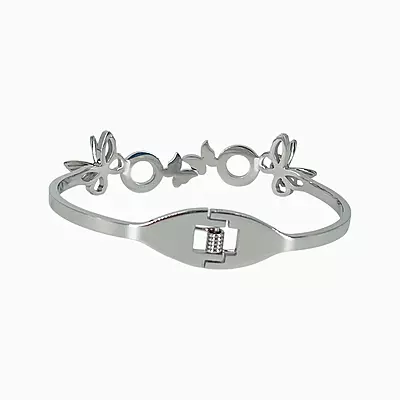 Silver Butterfly Bangle Bracelet with Rhinestone Circles