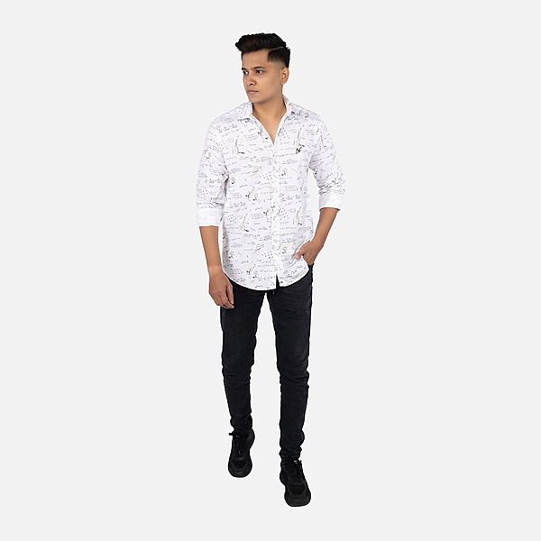 Men Whisper White Maths Printed Casual Shirt