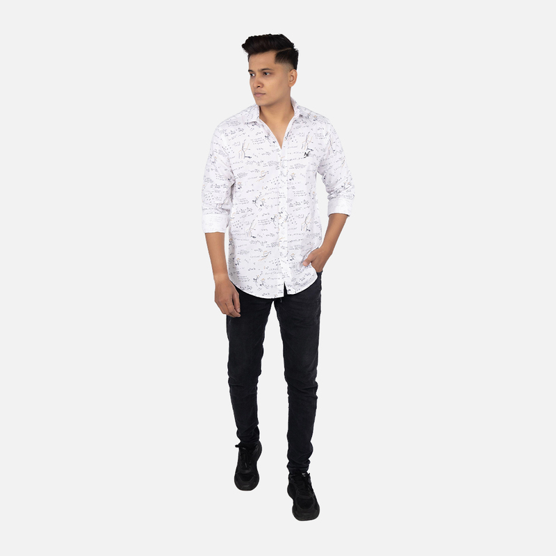 Men Whisper White Maths Printed Casual Shirt