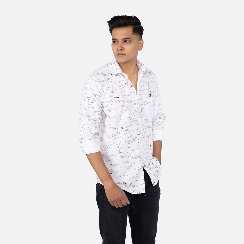 Men Whisper White Maths Printed Casual Shirt