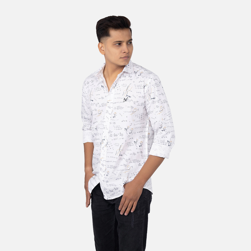 Men Whisper White Maths Printed Casual Shirt