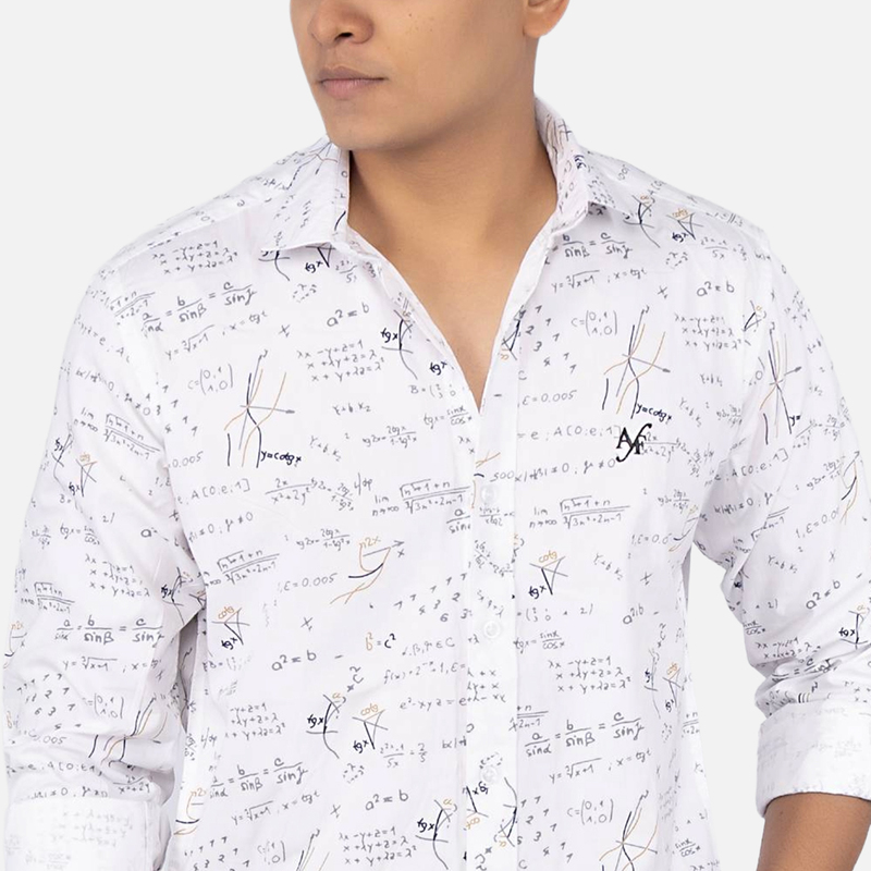Men Whisper White Maths Printed Casual Shirt
