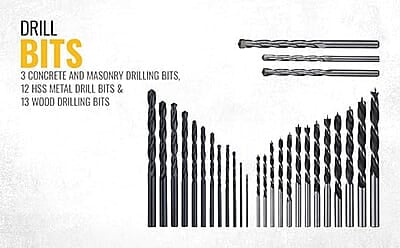 DEWALT DT71563-QZ 100 pc Drill Machine Bit Set with Metal,Wood and Masonary Drill Machine bits,Magnetic Bit Holder and Screwdriving bits, Hex