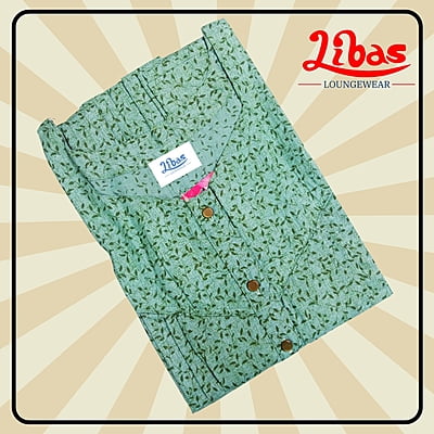 Chlorite Green Soft Cotton Nighty With Floral Design All Over From Libas Loungewear - PS514