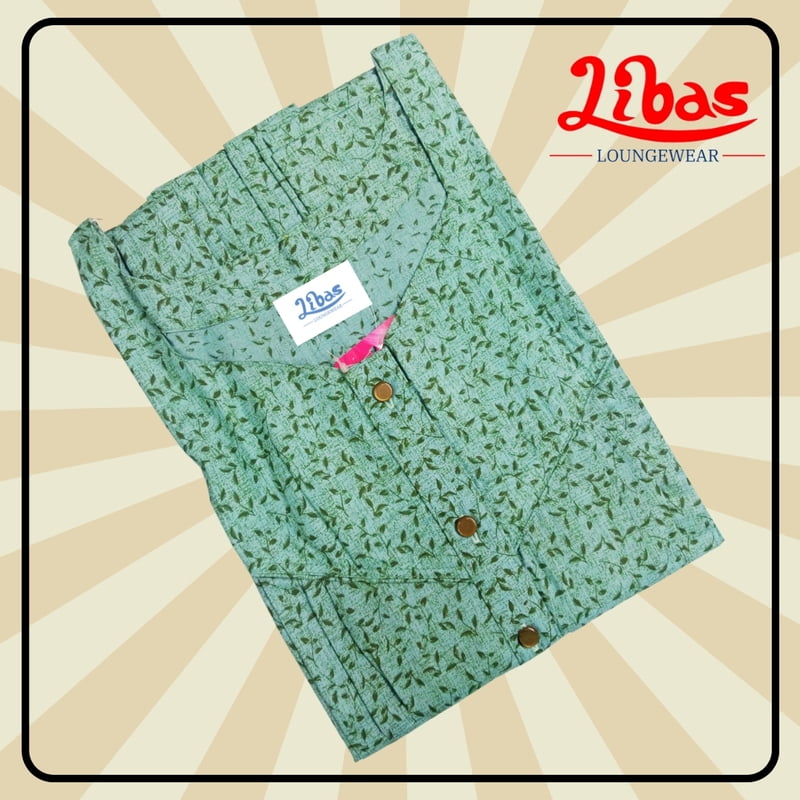 Chlorite Green Soft Cotton Nighty With Floral Design All Over From Libas Loungewear - PS514