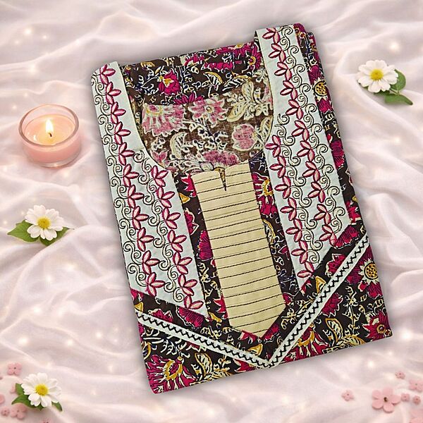 Wine and Beige Cotton Nighty With Geometric Print All Over From Libas Loungewear - AL1135