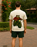 Unisex Off-White Biker Bear Graphic Printed Crew Neck Tee