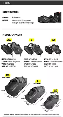 Rhinowalk Waterproof Motorcycle Pannier Side Bag 18/28/48L - Pair/Rackless Rhinowalk Waterproof Motorcycle Pannier Side Bag 18/28/48L - Pair/Rackless