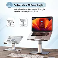 Portronics Twister Laptop Stand – Metal Build | Extendable & Rotatable | Silver
