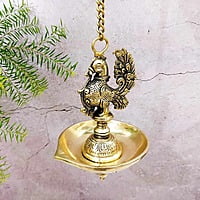 Brass Hanging Peacock Lamp - 29 inch Height | Exquisite Brass Hanging Lamp with Peacock Design