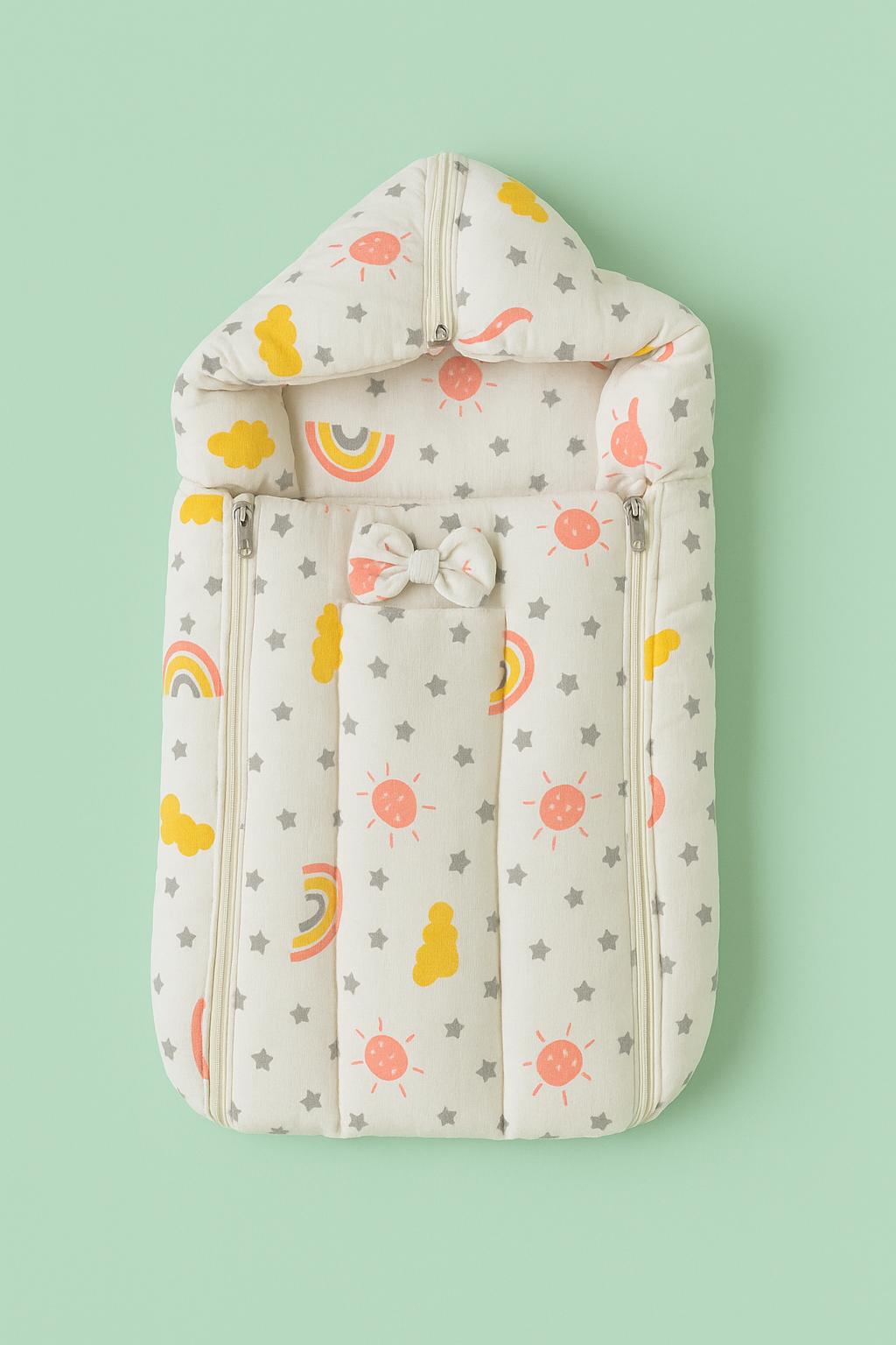 Premium Muslin Baby Carry Bed – Soft, Lightweight & Cozy - Sunset Peach